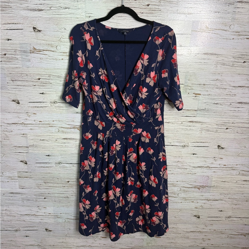 Land's End blue pink floral maxi dress size 10 faux wrap